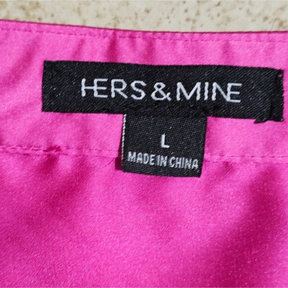 Hers & Mine Hot Pink Satin Tie Front Button Midi Dress Women’s Large Glam Luxe - Picture 5 of 7
